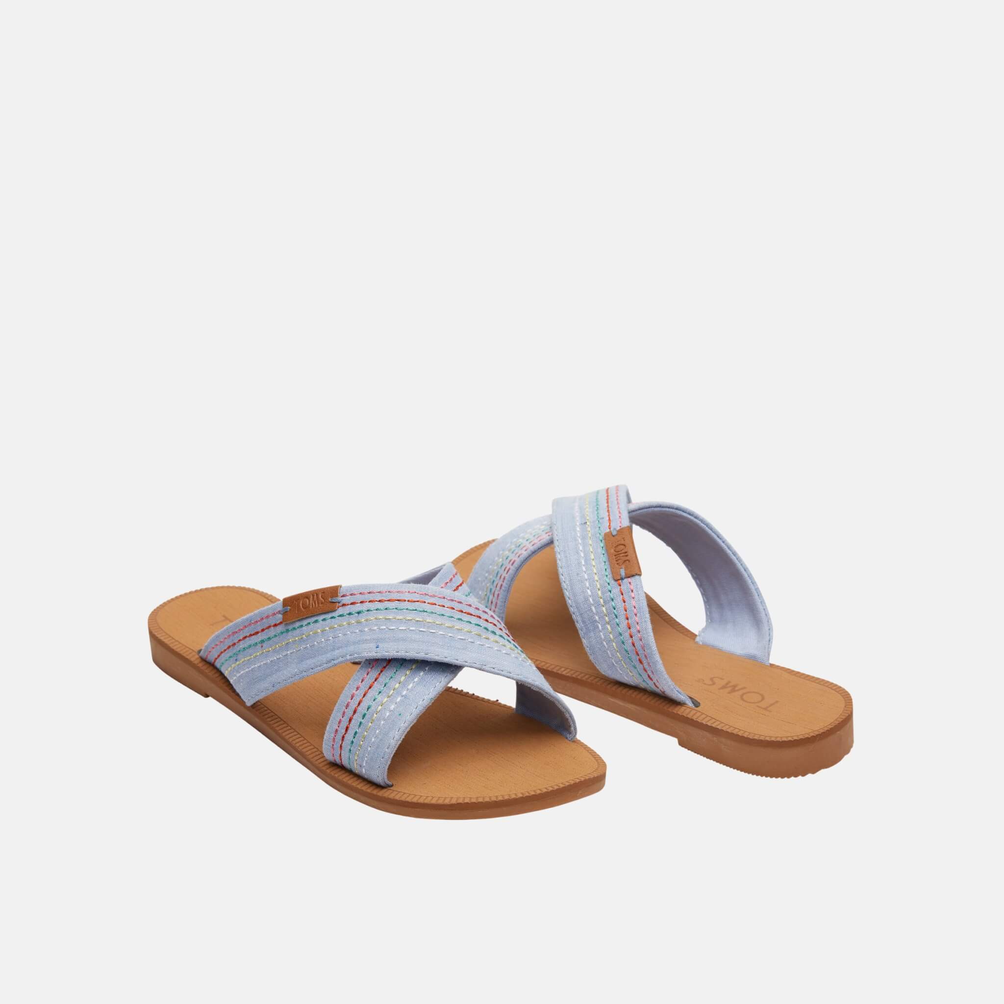 Toms Light Bliss Blue Speckled Chambray/Deco Stitch Viv Sand
