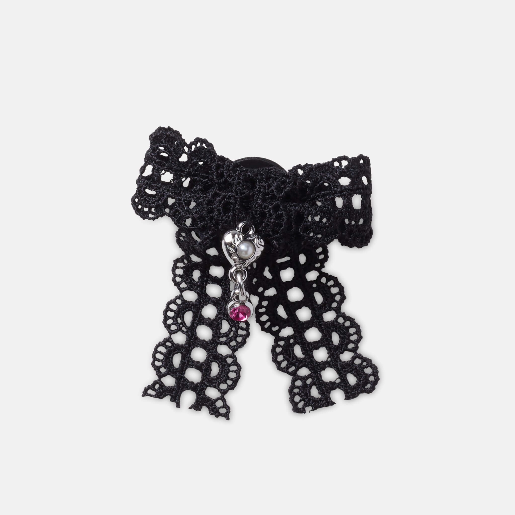 Jibbitz Charms Black Lace Bow Silver Heart